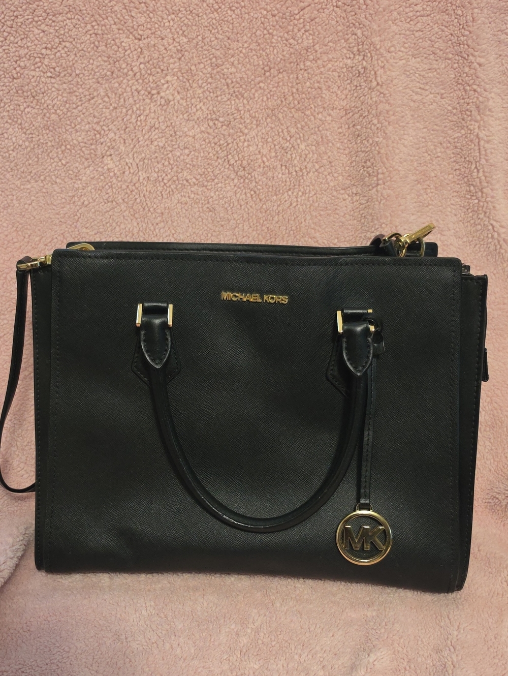 Michael Kors Black Leather Satchel with Gold Hardware W/ Wallet